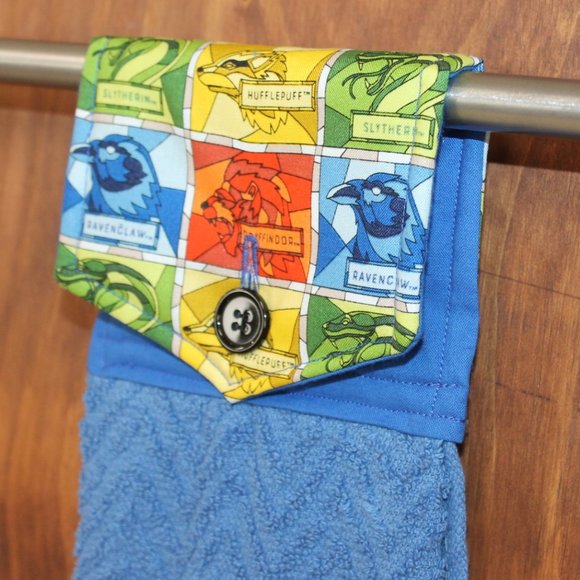 HARRY POTTER BLUE PRINT 4 HOUSES HANDMADE HANGING KITCHEN TOWEL COTTON TOWEL - Picture 3 of 4